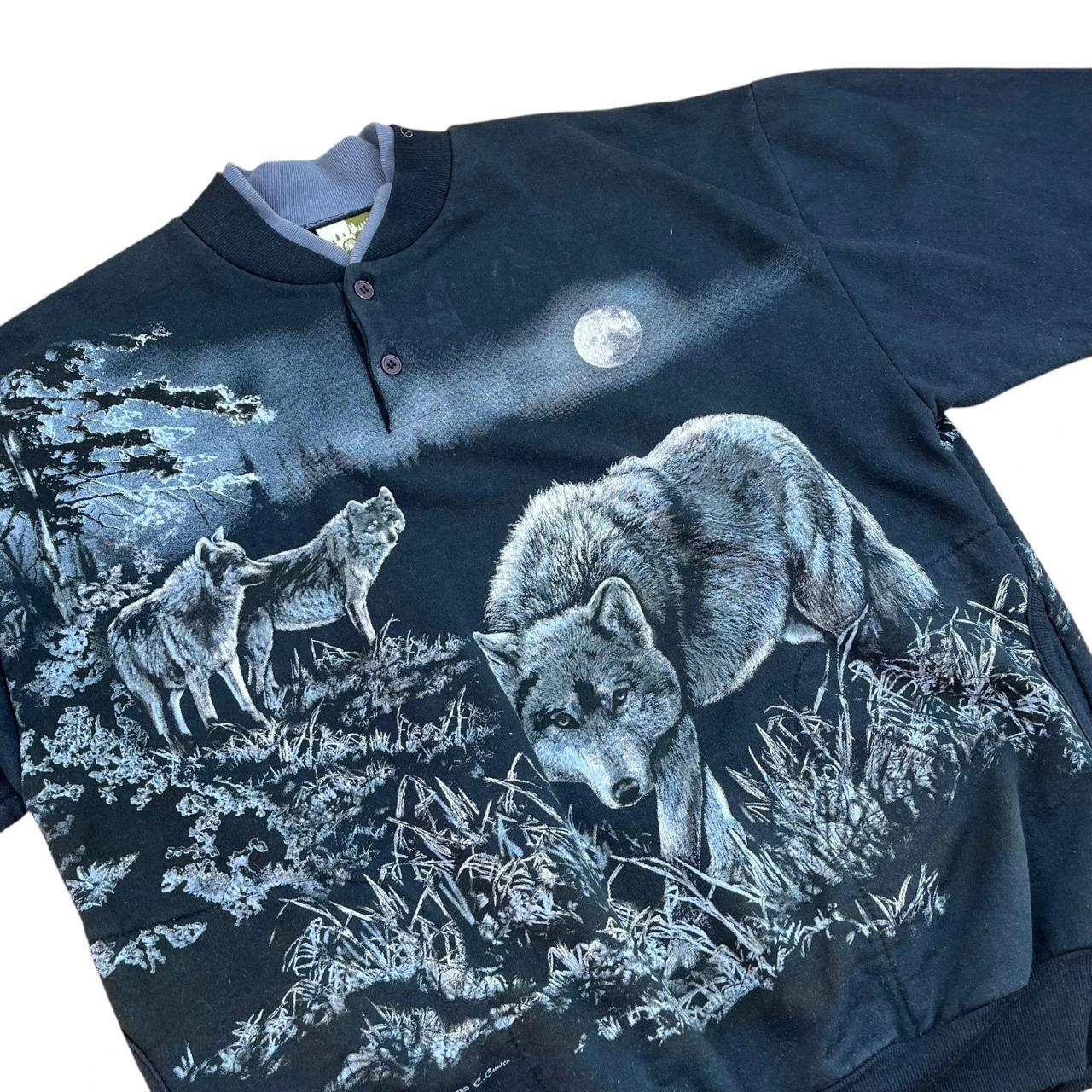 Wolves in Moonlight all-over-print with Pockets Sweatshirt (1990s)
