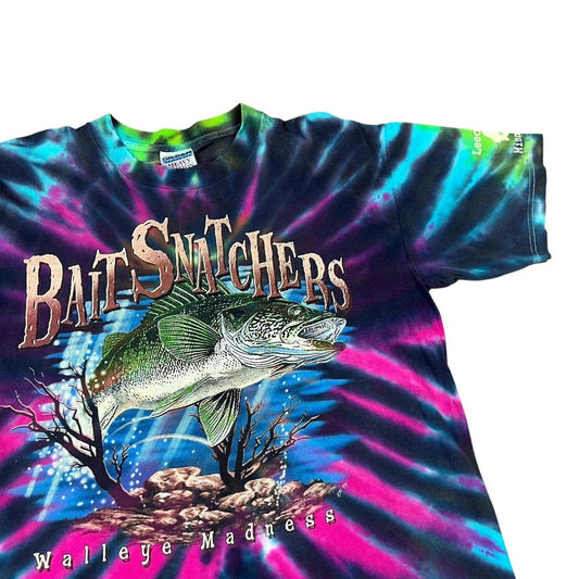 Leech Lake Minnesota - Bait Snatchers Walleye Fish tie dye tee - (1999)