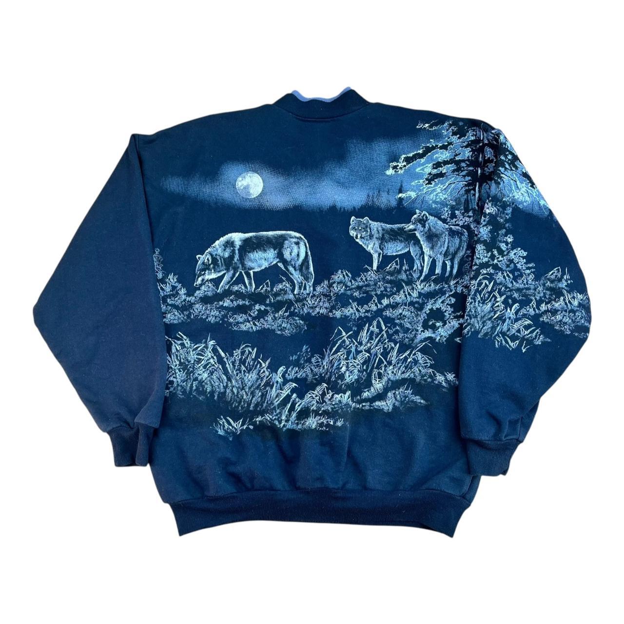 Wolves in Moonlight all-over-print with Pockets Sweatshirt (1990s)