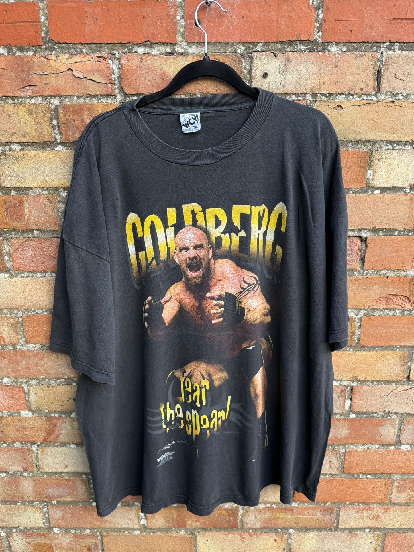 Black t-shirt with Goldberg and Fear the Spear in yellow print