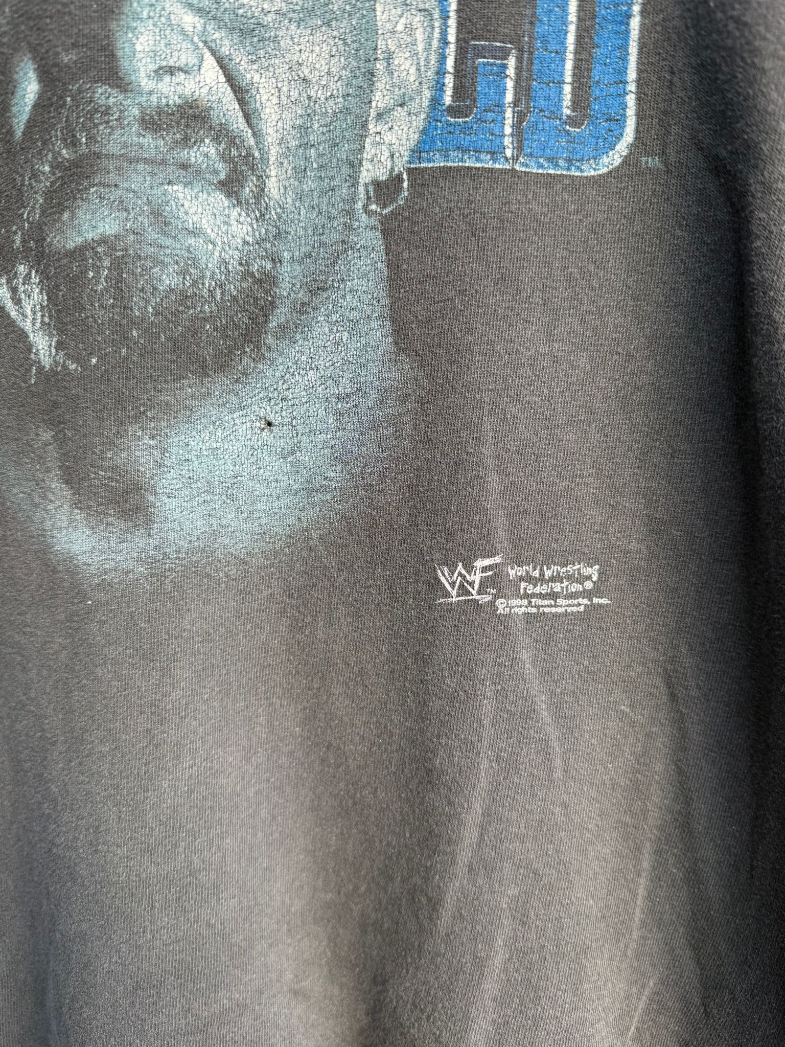 Black t-shirt with a WWF logo on the chest