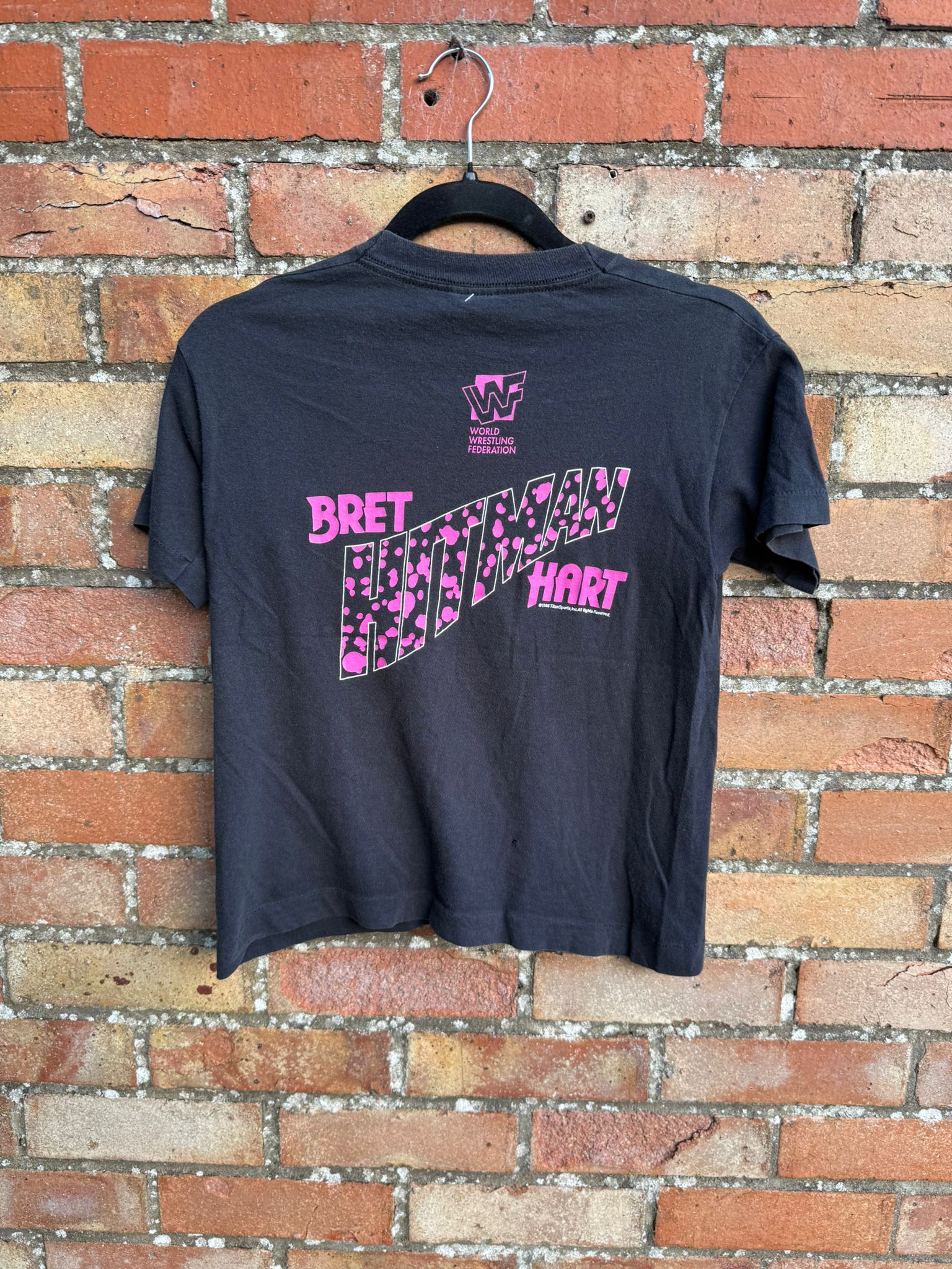 Back graphic print of a WWF t-shirt with Bret Hitman Hart