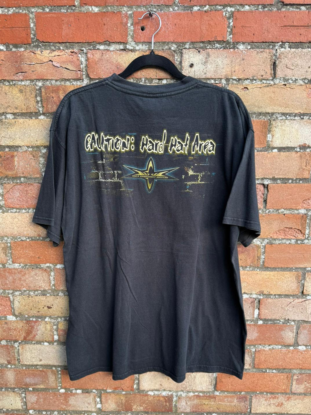 Back graphic print on WCW wrestling t-shirt, Caution: Hard Hat Area