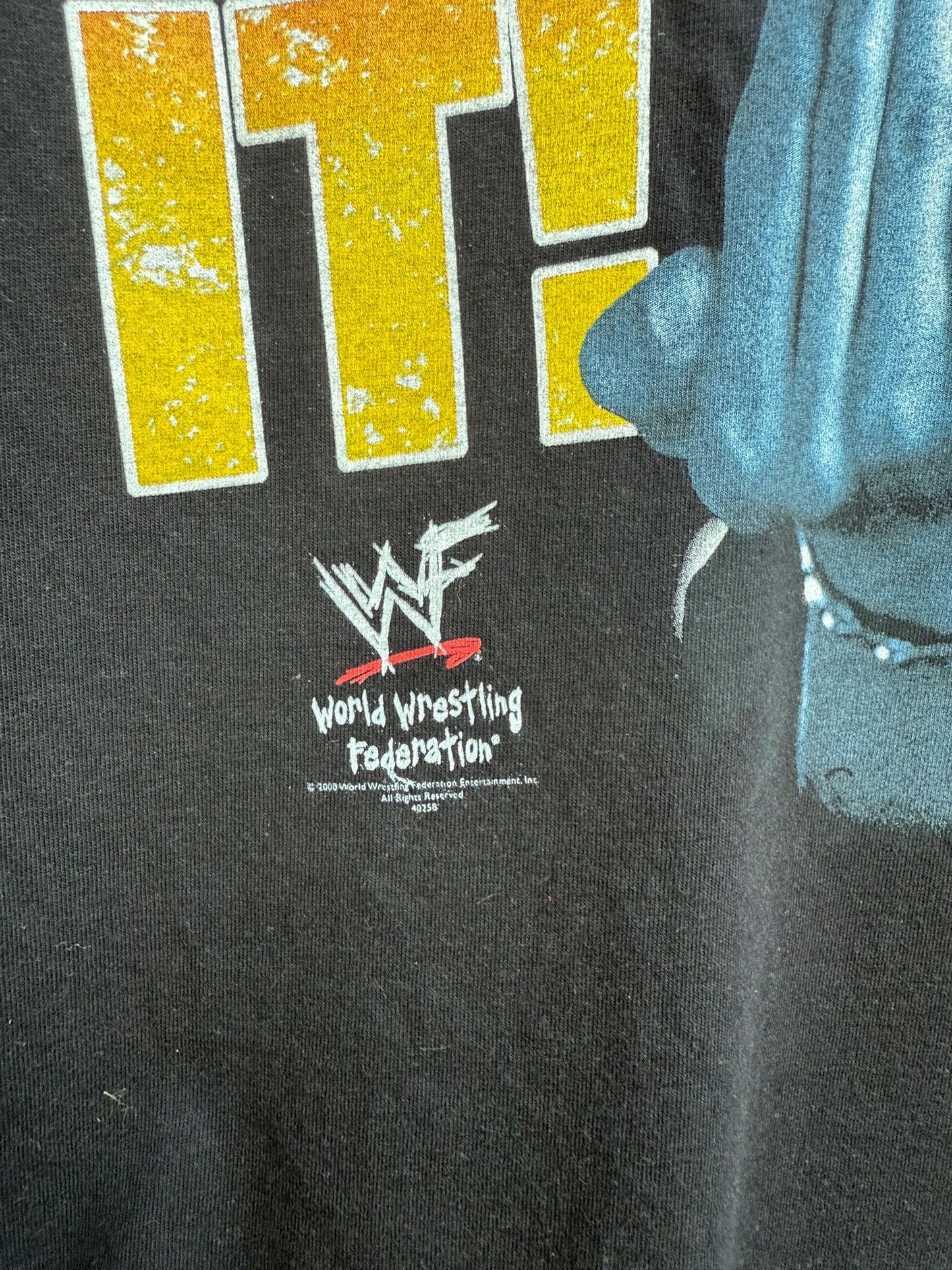 Close-up of WWF logo and branding on a black t-shirt