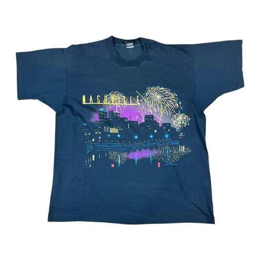 Nashville Skyline Silhouette Fireworks T-shirt