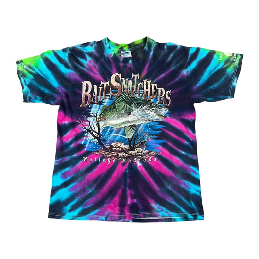 Leech Lake Minnesota - Bait Snatchers Walleye Fish tie dye tee - (1999)