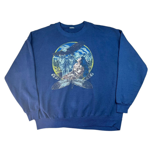 Native American Woman with Wolves and Eagle Sweatshirt