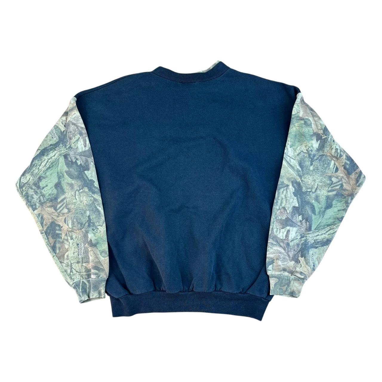 Unusual vintage USA 90s Black Bear and Forest Camo sleeves and ringer sweatshirt.