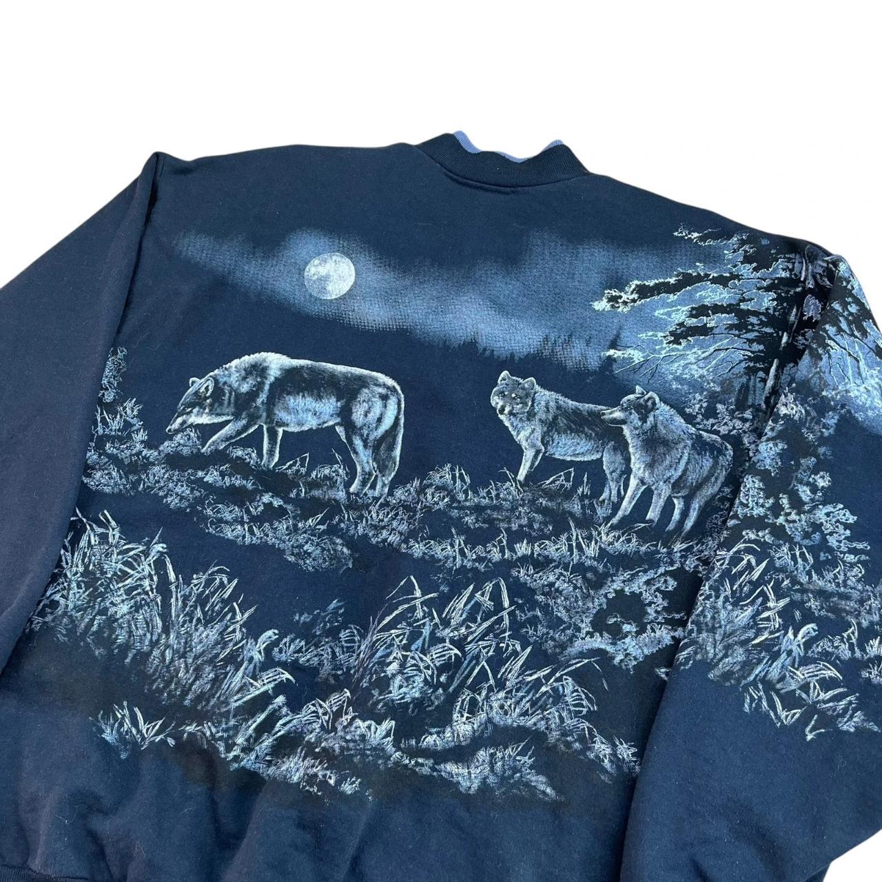 Wolves in Moonlight all-over-print with Pockets Sweatshirt (1990s)